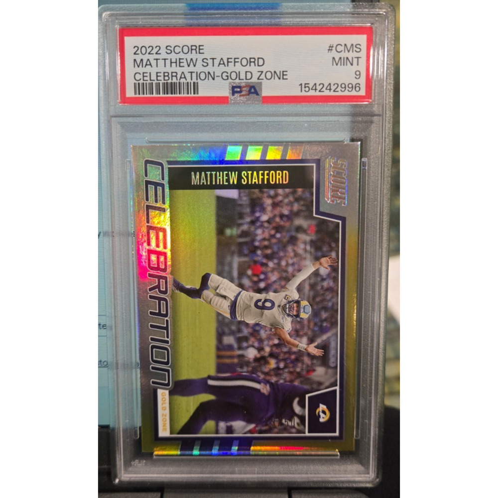 2022 Score Matthew Stafford Celebration Gold Zone PSA 9 Rams SP Insert 29/50